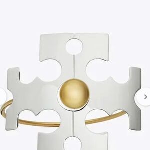 Tory Burch Two Tone Silver Brass Logo Cuff Bracelet